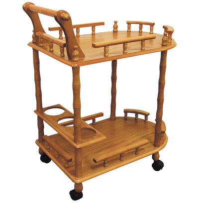 Oak Irregular Rolling Bar Cart With Wine Storage