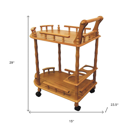 Oak Irregular Rolling Bar Cart With Wine Storage