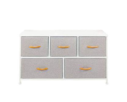 39" White and Gray Steel and Fabric Five Drawer Dresser