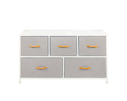 39" White and Gray Steel and Fabric Five Drawer Dresser