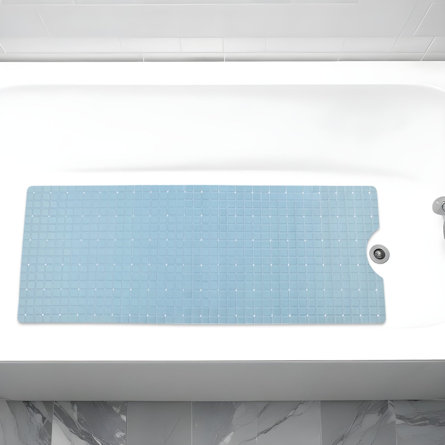 40" Light Blue Geometric Tiles Non Slip Bathtub Mat