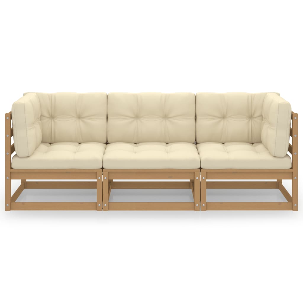 3-Seater Patio Sofa with Cushions Solid Pinewood