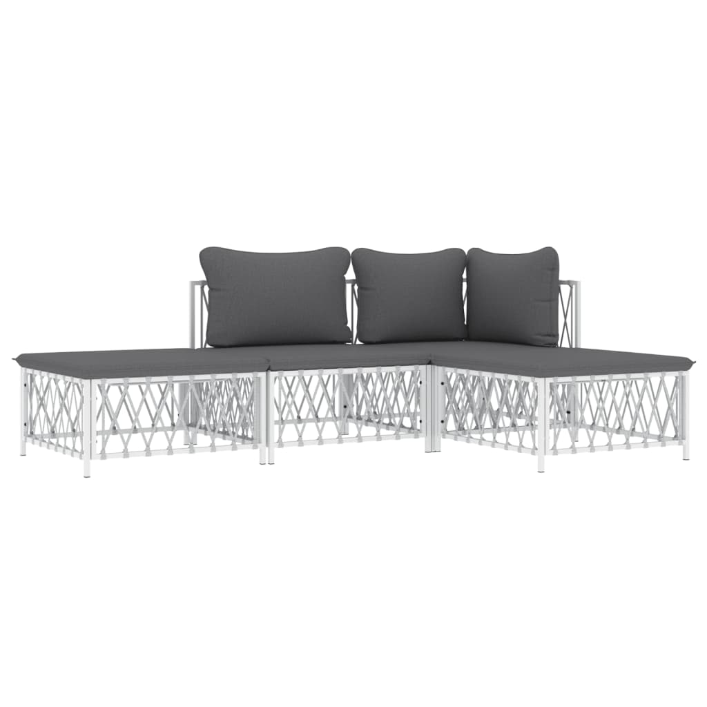 4 Piece Patio Lounge Set with Cushions White Steel