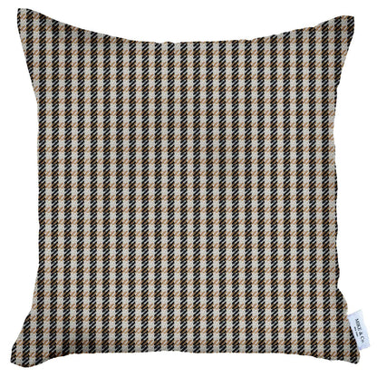 18" X 18" Brown Houndstooth Zippered Handmade Polyester Throw Pillow Cover