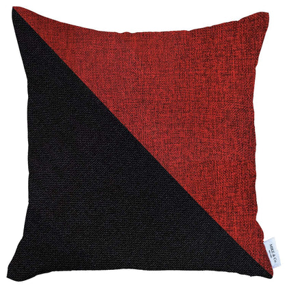 18" X 18" Red And Black Geometric Zippered Handmade Polyester Throw Pillow Cover