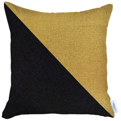 18" X 18" Yellow And Black Geometric Zippered Handmade Polyester Throw Pillow Cover