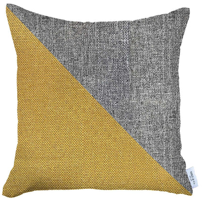 18" X 18" Grey And Yellow Geometric Zippered Handmade Polyester Throw Pillow Cover