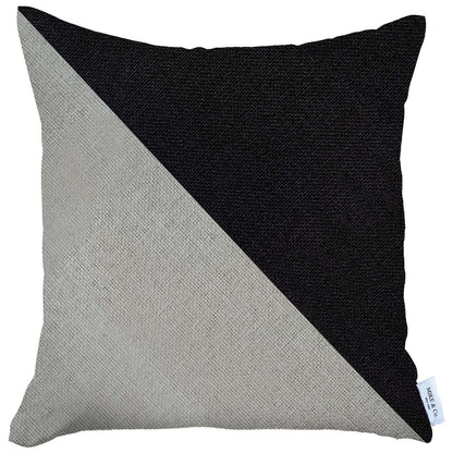 18" X 18" Black And Grey Geometric Zippered Handmade Polyester Throw Pillow Cover