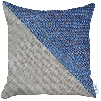 18" X 18" Blue And Grey Geometric Zippered Handmade Polyester Throw Pillow Cover