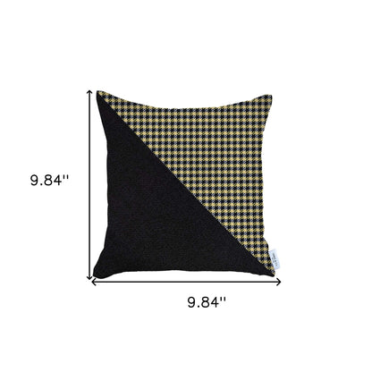 18" X 18" Black And Yellow Houndstooth Zippered Handmade Polyester Throw Pillow Cover