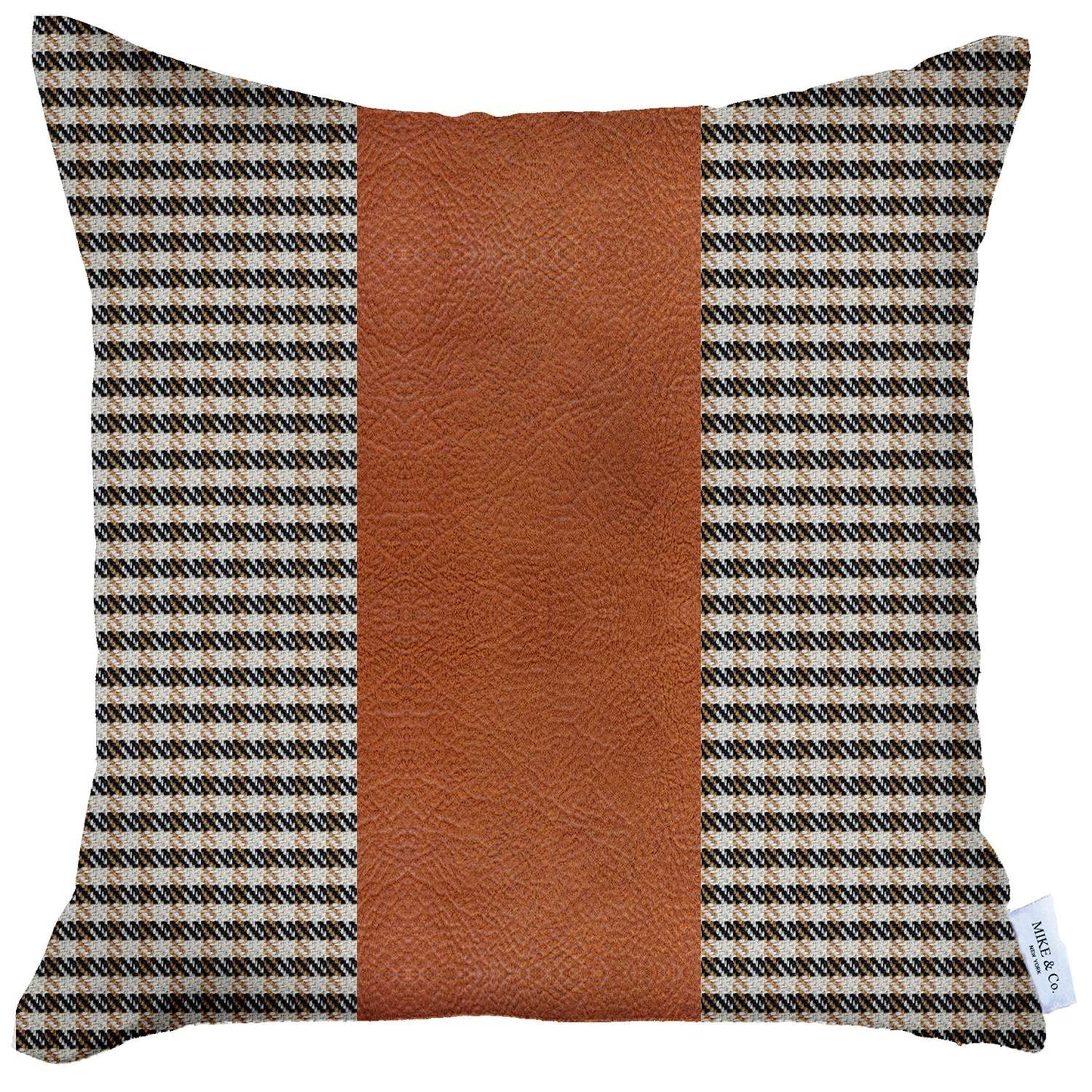 18" X 18" Brown Houndstooth Zippered Handmade Polyester Throw Pillow Cover