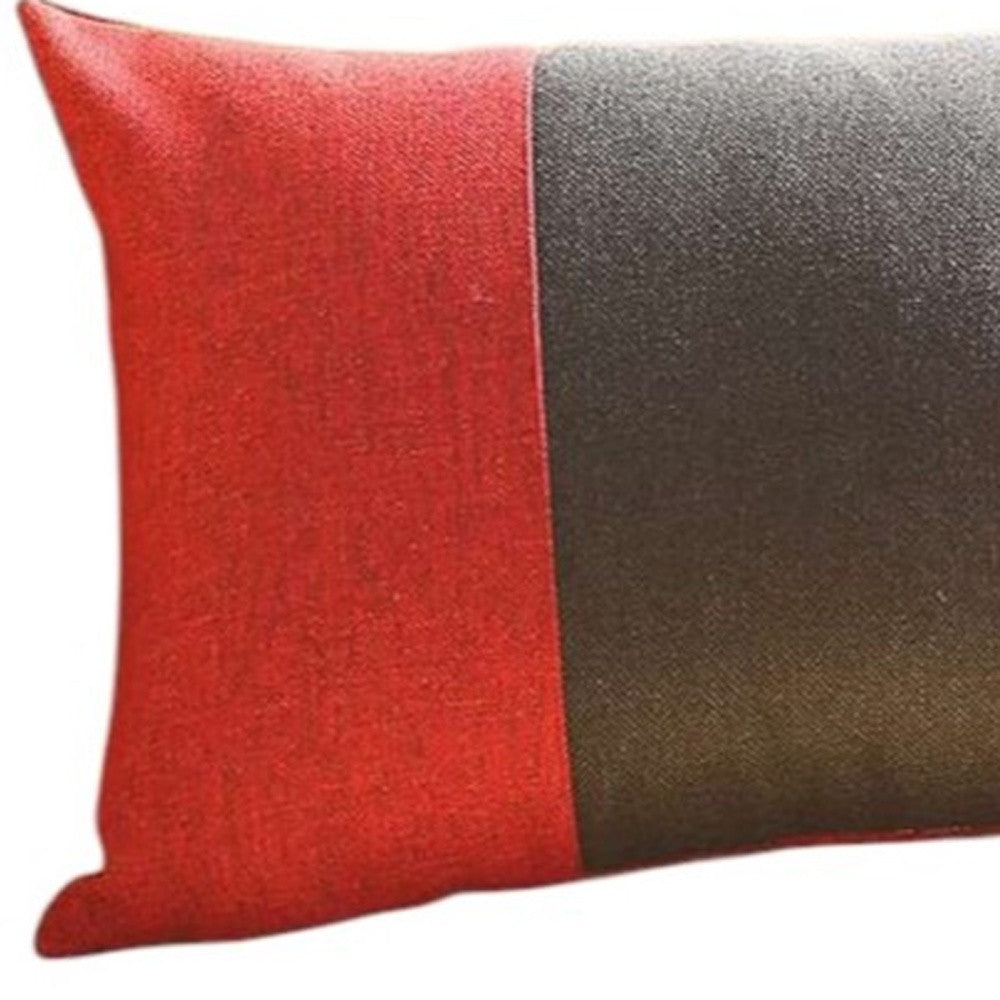 12" X 20" Black And Red Geometric Zippered Handmade Polyester Lumbar Pillow Cover