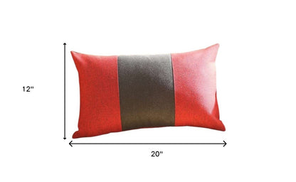 12" X 20" Black And Red Geometric Zippered Handmade Polyester Lumbar Pillow Cover