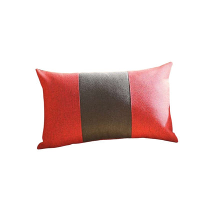 12" X 20" Black And Red Geometric Zippered Handmade Polyester Lumbar Pillow Cover