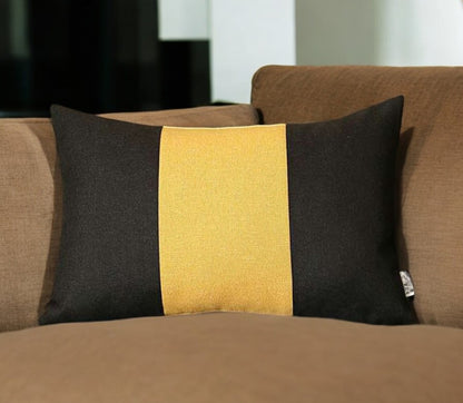 12" X 20" Black and Yellow Color Block Throw Pillow Cover