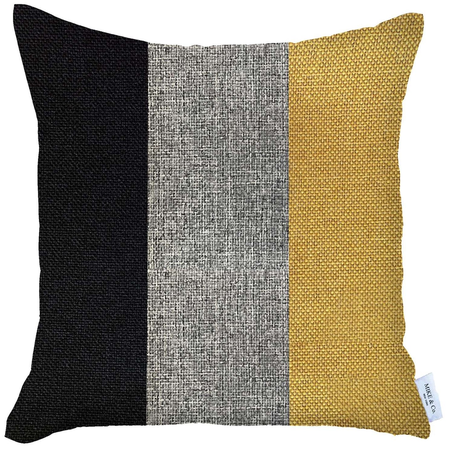 18" X 18" Black And Yellow Geometric Zippered Handmade Polyester Throw Pillow Cover