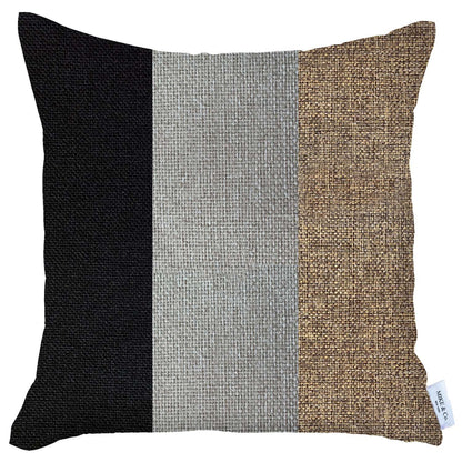 18" X 18" Black And Brown Geometric Zippered Handmade Polyester Throw Pillow Cover