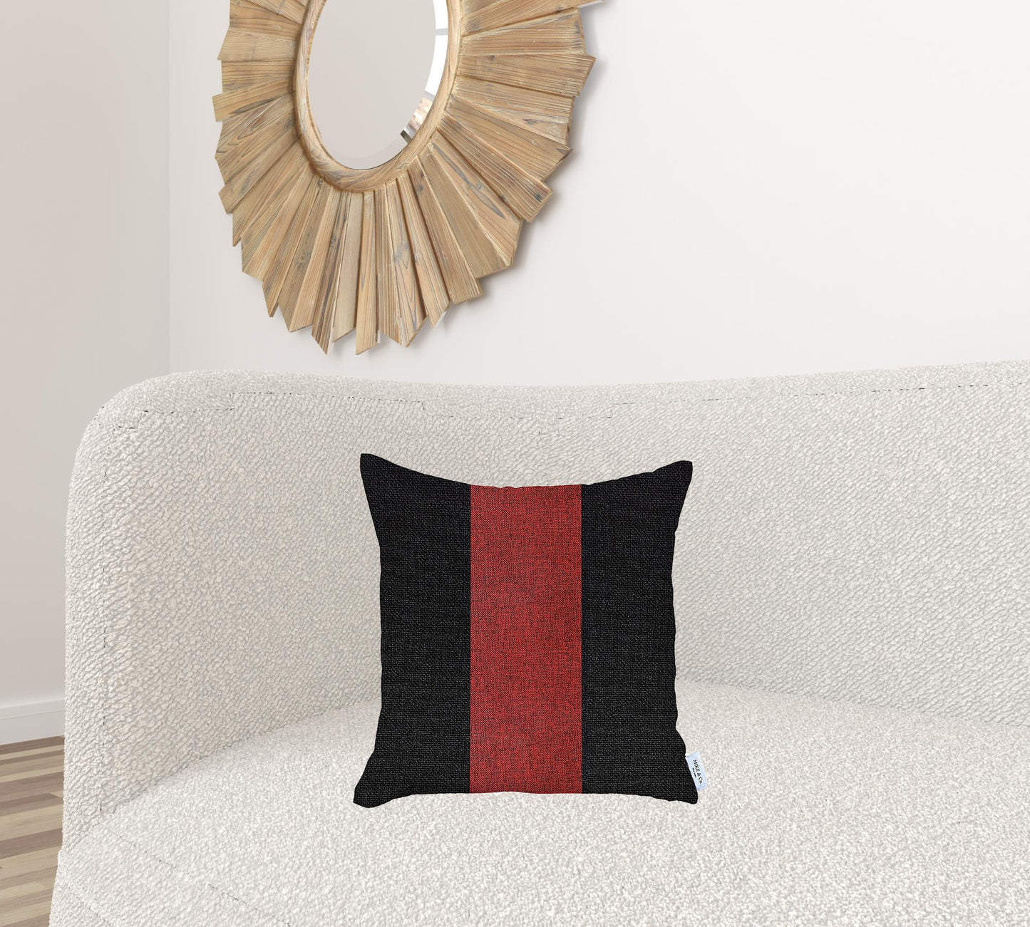 18" X 18" Black And Red Geometric Zippered Handmade Polyester Throw Pillow Cover