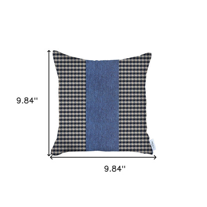 18" X 18" White And Blue Houndstooth Zippered Handmade Polyester Throw Pillow Cover