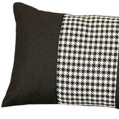 12" X 20" Black And White Houndstooth Zippered Handmade Polyester Lumbar Pillow Cover