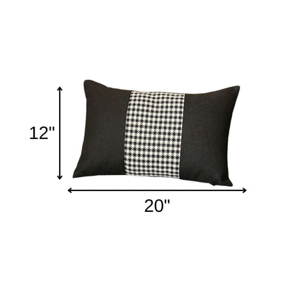 12" X 20" Black And White Houndstooth Zippered Handmade Polyester Lumbar Pillow Cover