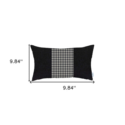 12" X 20" Black And White Houndstooth Zippered Handmade Polyester Lumbar Pillow Cover