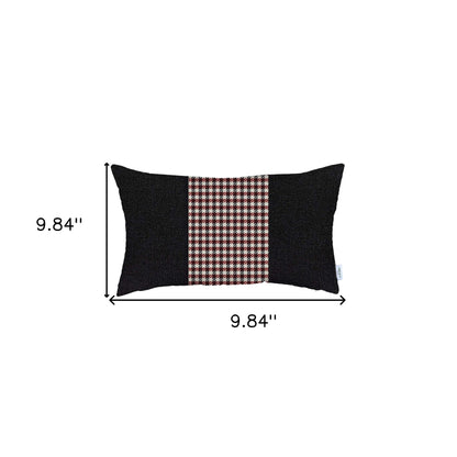 12" X 20" Black And Red Houndstooth Zippered Handmade Polyester Lumbar Pillow Cover