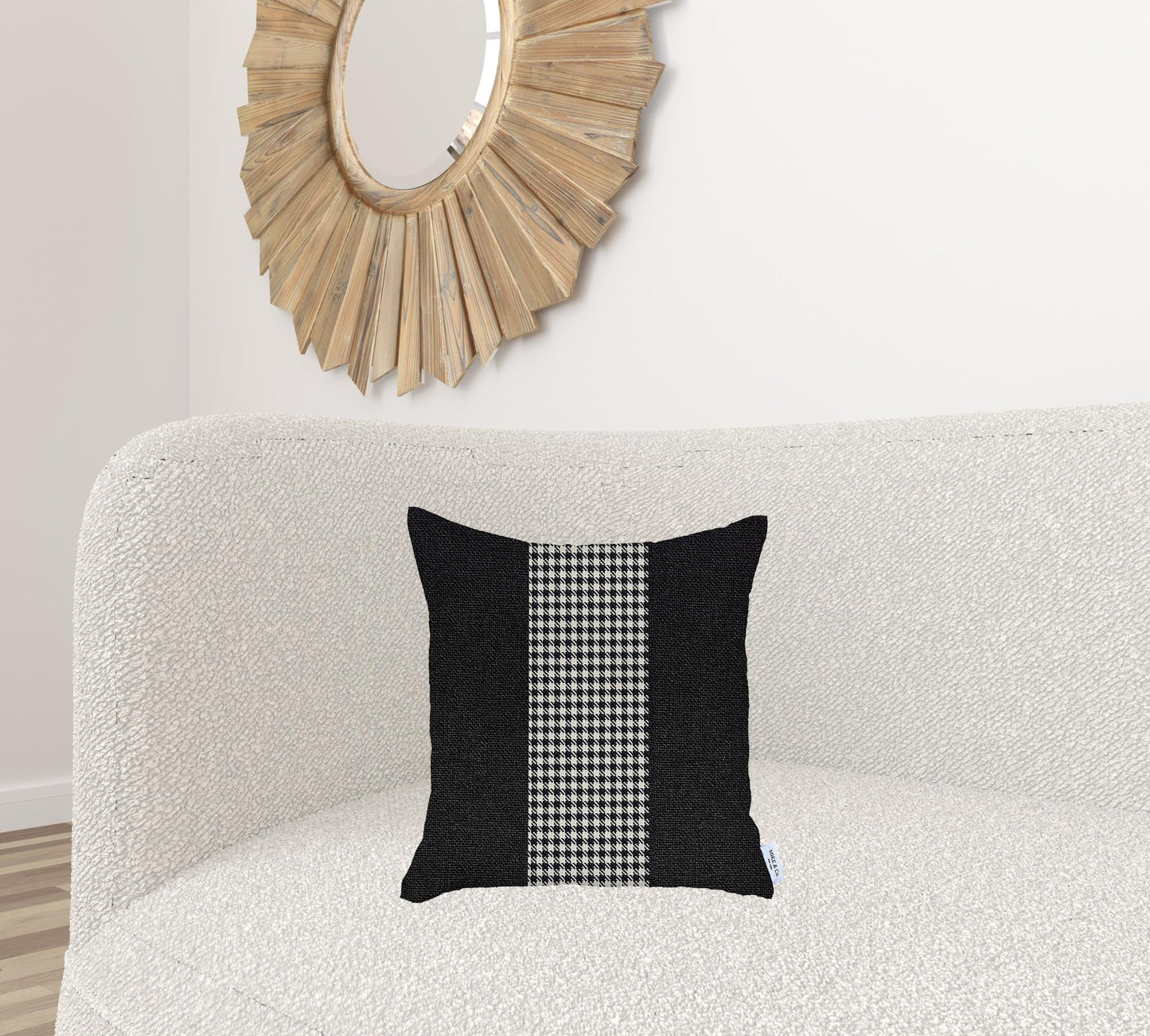 18" X 18" Black And White Houndstooth Zippered Handmade Polyester Throw Pillow Cover