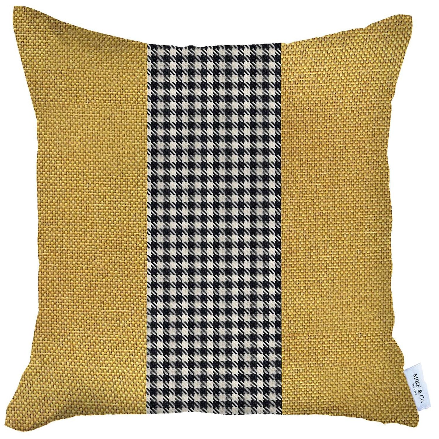 18" X 18" Yellow And White Houndstooth Zippered Handmade Polyester Throw Pillow Cover