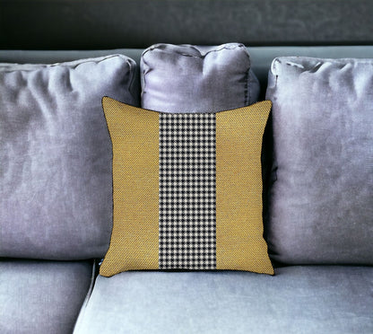 18" X 18" Yellow And White Houndstooth Zippered Handmade Polyester Throw Pillow Cover