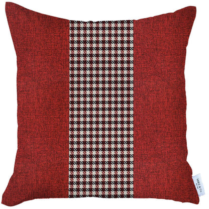 18" X 18" Red And Black Houndstooth Zippered Handmade Polyester Throw Pillow Cover