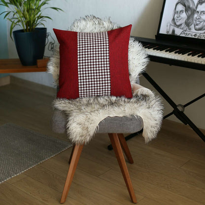 18" X 18" Red And Black Houndstooth Zippered Handmade Polyester Throw Pillow Cover