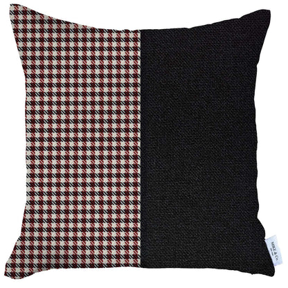 18" X 18" Black And Red Abstract Zippered Handmade Polyester Throw Pillow Cover