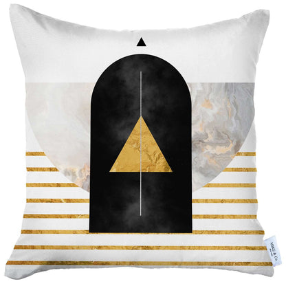 18" X 18" Black And Yellow Abstract Zippered Handmade Polyester Throw Pillow Cover