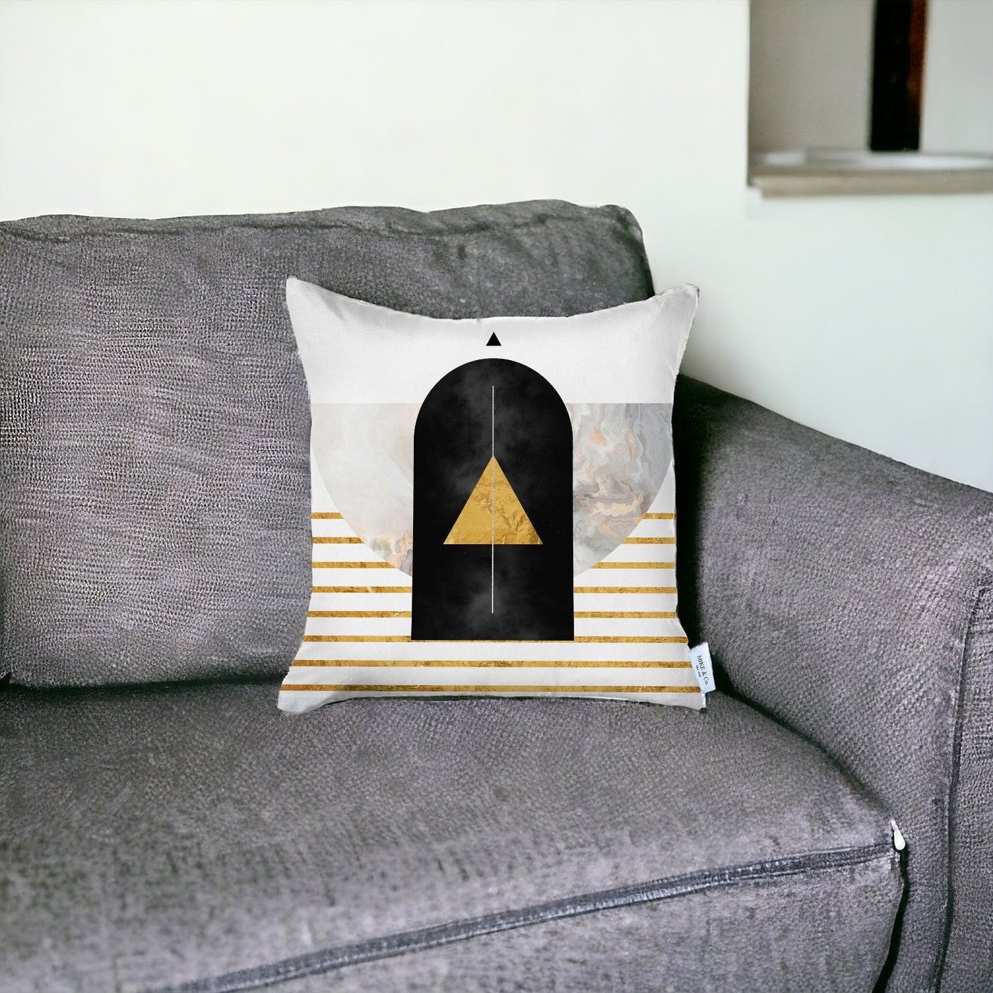 18" X 18" Black And Yellow Abstract Zippered Handmade Polyester Throw Pillow Cover