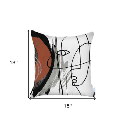 18" X 18" Black And Red Abstract Zippered Handmade Polyester Throw Pillow Cover