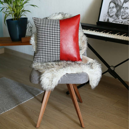 18" X 18" Red Houndstooth Zippered Handmade Polyester Throw Pillow Cover