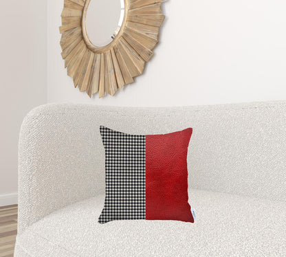 18" X 18" Red Houndstooth Zippered Handmade Polyester Throw Pillow Cover