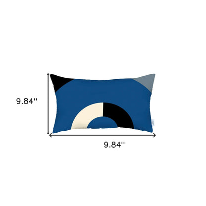 12" X 20" Black And Blue Abstract Zippered Handmade Polyester Lumbar Pillow Cover