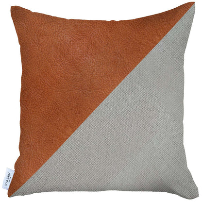 18" X 18" Brown And Grey Geometric Zippered Handmade Polyester Throw Pillow Cover