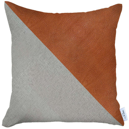 18" X 18" Brown And Grey Geometric Zippered Handmade Polyester Throw Pillow Cover