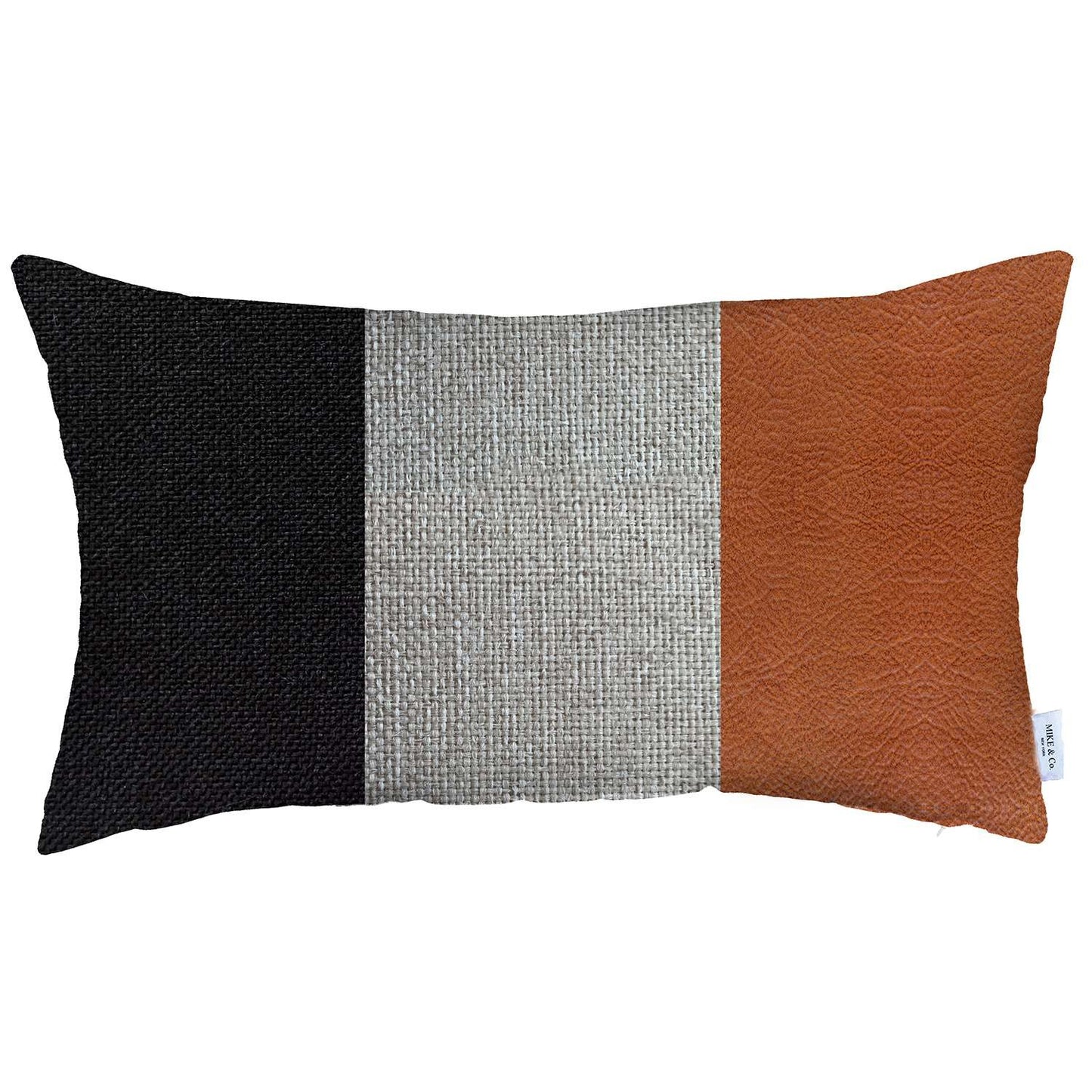 12" X 20" Black And Brown Geometric Zippered Handmade Polyester Lumbar Pillow Cover