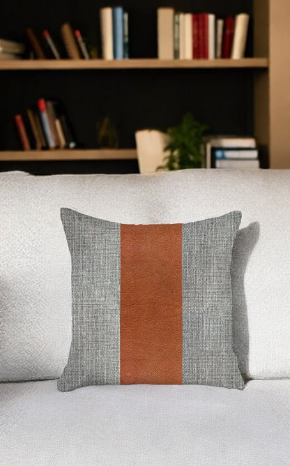 18" X 18" Grey And Brown Geometric Zippered Handmade Polyester Throw Pillow Cover