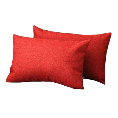 Set of Two 12" X 20" Red Fabric Lumbar Throw Pillows