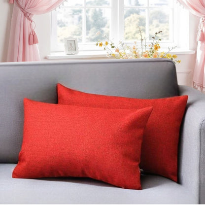 Set of Two 12" X 20" Red Fabric Lumbar Throw Pillows