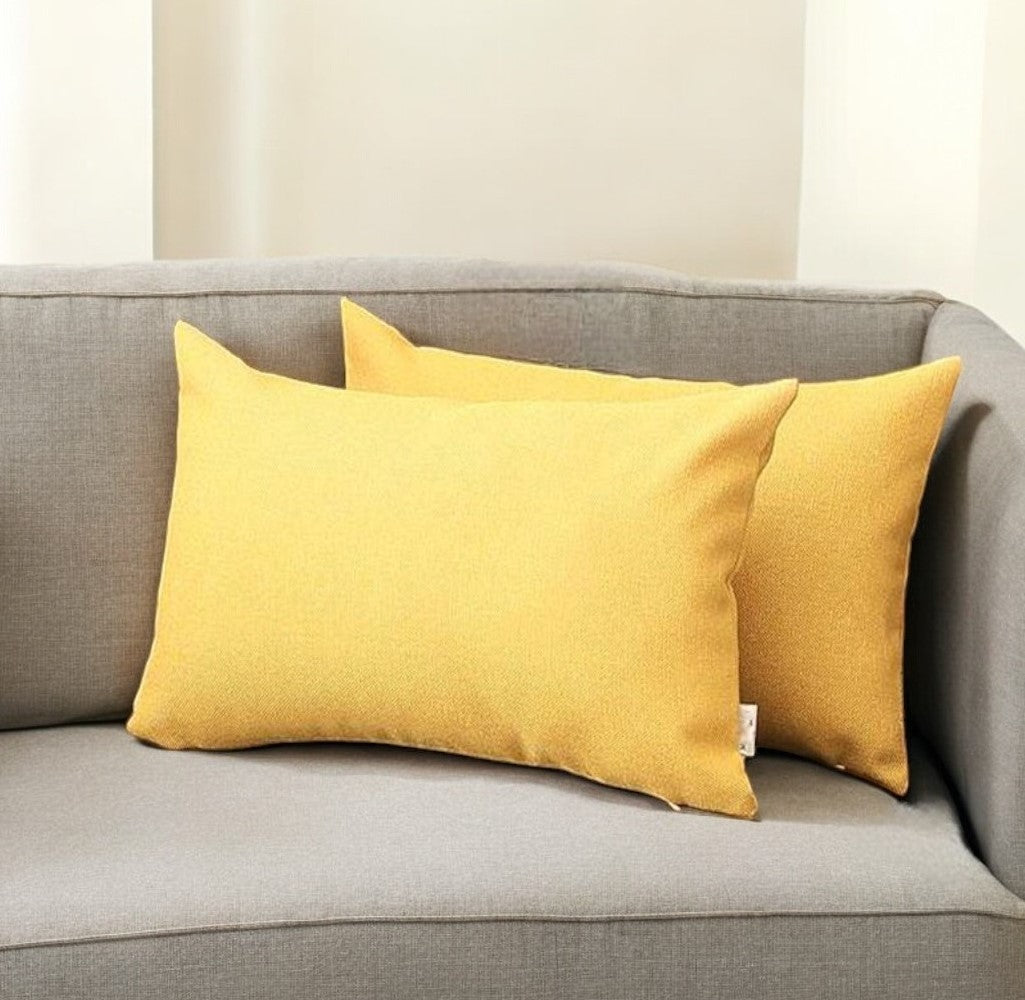 Set Of Two 20" X 12" Yellow Polyester Zippered Pillow