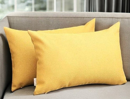 Set of Two 12" X 20" Yellow Fabric Lumbar Throw Pillows