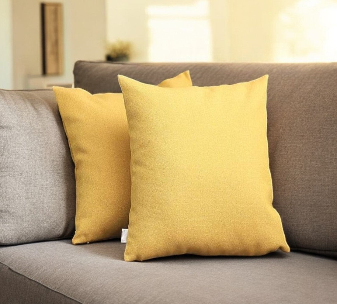 Set Of Two 18" X 18" Yellow Polyester Zippered Pillow