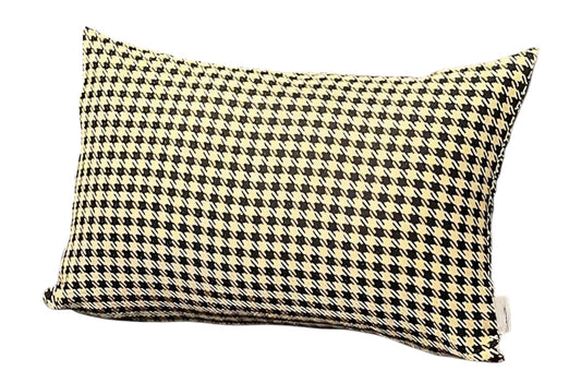 Set of Two 12" X 20" Yellow and Black Houndstooth Fabric Lumbar Throw Pillows