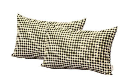 Set of Two 12" X 20" Yellow and Black Houndstooth Fabric Lumbar Throw Pillows